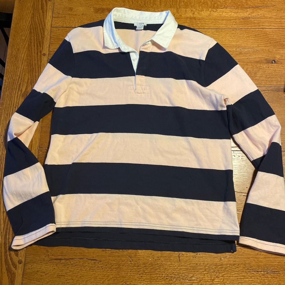 J.Crew Pink and Navy Rugby Style Shirt